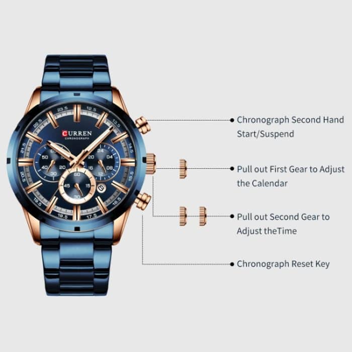 Curren M8355 Herrenuhr, wasserdicht, Quarz, sechs Stiche, Kalender, Stahlgürtel, Business-Uhr – Bild 5