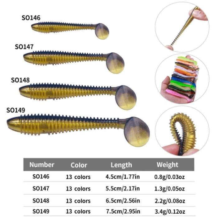 HENGJIA Spaghetti Worm T-Tail Soft Bait Spiral Fishing Dummy Lures, 4.5cm 10pcs /Pack – Bild 3