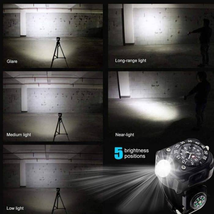 Outdoor-LED-Taschenlampen-Armbanduhr mit Kompass, Nachtlauf-Silikon-Beleuchtungslampe – Bild 7