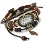 W01350 Vintage-Armbanduhr mit geflochtenem Lederblatt