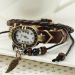 W01350 Vintage-Armbanduhr mit geflochtenem Lederblatt – Bild 2