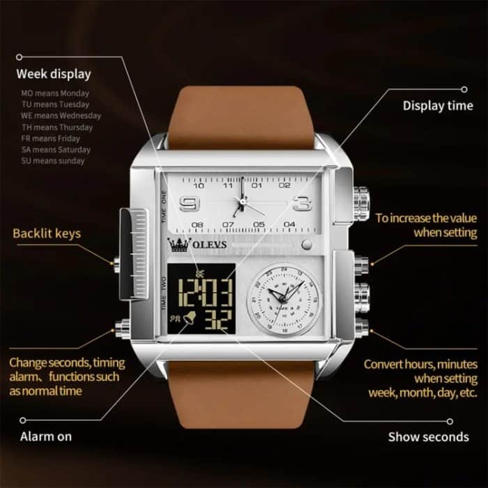 OLEVS 1101 Sport Multifunktions Quadratisch Herren Quarz Elektronische Uhr – Bild 5