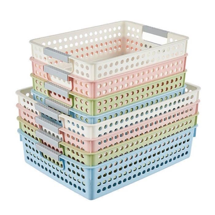 Kunststoff Lagerung Korb Desktop Diverse Organizer Rahmen Spielzeug Küche Snacks Lagerung Box, Shallow Small White, Shallow Small Pink, Shallow Small Blue, Shallow Medium White, Shallow Medium Pink, Shallow Medium Blue, Shallow Large White... – Bild 2