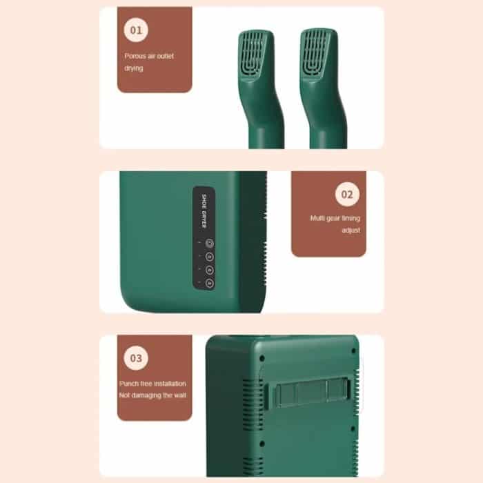 140 W Schuhtrockner, Wandmontage, Schuhwärmer, Heizung, 3-Gang-Zeitsteuerung, 360 Grad drehbarer Luftauslass, US Plug, EU Plug, UK Plug, AU Plug – Bild 8
