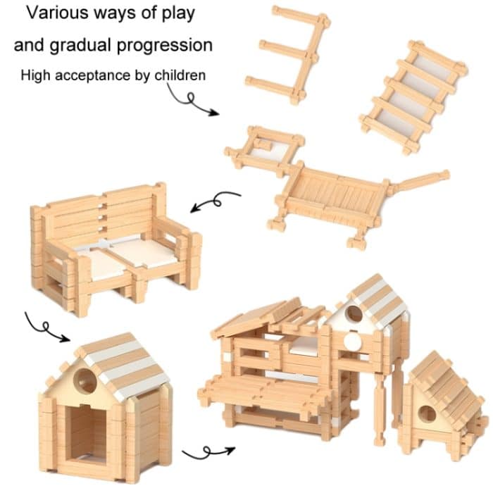 Kinder Frühes Lernen Zapfen- und Zapfenbaustein-Bausteine ​​Hütte DIY Holzmontage Lernspielzeug – Bild 4