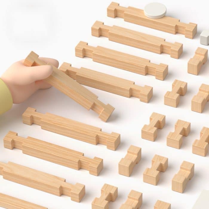 Kinder Frühes Lernen Zapfen- und Zapfenbaustein-Bausteine ​​Hütte DIY Holzmontage Lernspielzeug – Bild 5