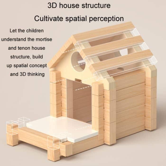 Kinder Frühes Lernen Zapfen- und Zapfenbaustein-Bausteine ​​Hütte DIY Holzmontage Lernspielzeug – Bild 7