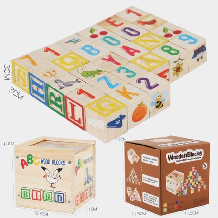 Kinder Holz 27 stücke Bausteine ​​Puzzle Spielzeug Lehrmittel Großbuchstaben Zahlen Blöcke Stapeln Turm – Bild 3
