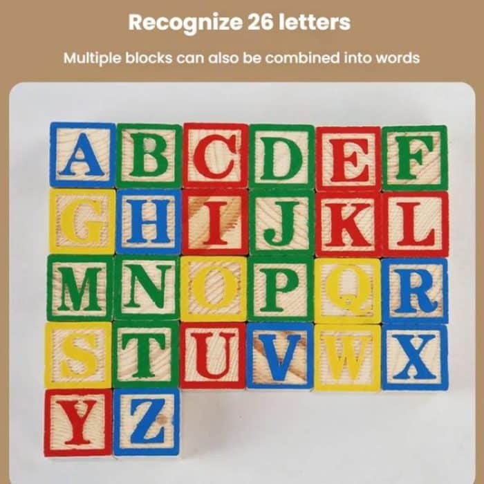 Kinder Holz 27 stücke Bausteine ​​Puzzle Spielzeug Lehrmittel Großbuchstaben Zahlen Blöcke Stapeln Turm – Bild 10