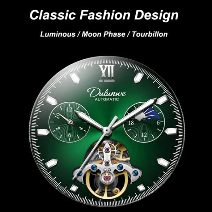 Dulunwe 6049B 30 m wasserdichte, leuchtende Schwungrad-Vollautomatik-mechanische Uhr – Bild 3