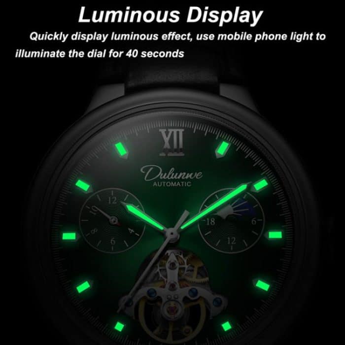 Dulunwe 6049B 30 m wasserdichte, leuchtende Schwungrad-Vollautomatik-mechanische Uhr – Bild 6