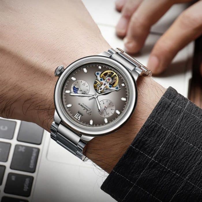 Dulunwe 6049B 30 m wasserdichte, leuchtende Schwungrad-Vollautomatik-mechanische Uhr – Bild 9