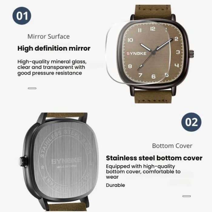 SYNOKE Men Quartz Watch Sport Retro Simple Leather Strap Quartz Watch Teenage Student Wristwatch – Bild 5