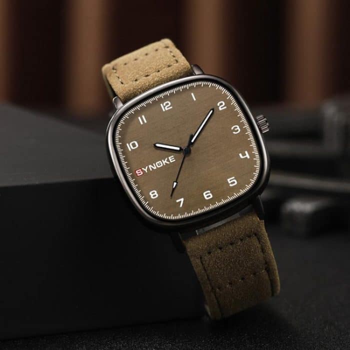 SYNOKE Men Quartz Watch Sport Retro Simple Leather Strap Quartz Watch Teenage Student Wristwatch – Bild 7