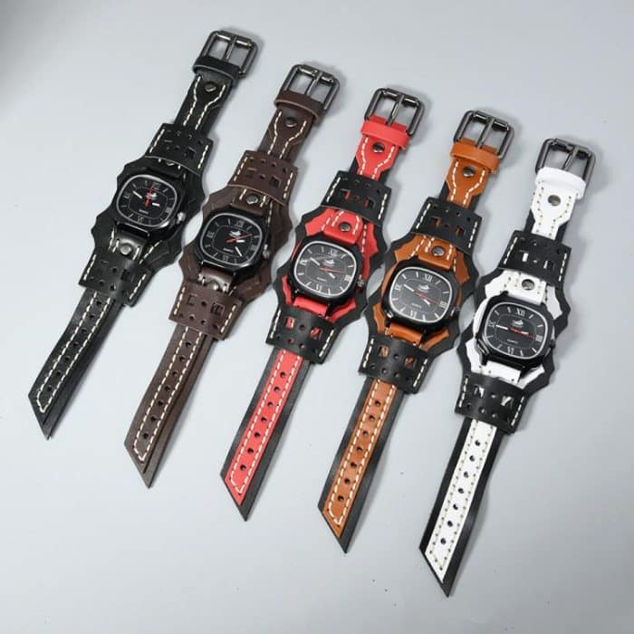 DPANCO W01478 Hand-Stitched Multi-Layered Men Cowhide Bracelet Watch Bold Punk Rock Chain Wristband Accessory – Bild 4