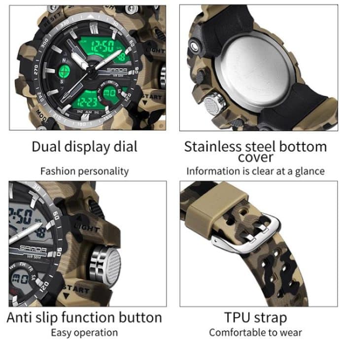 SANDA 3355 Camouflage Multifunction Watch Alarm Clock Waterproof Electronic Watch – Bild 7