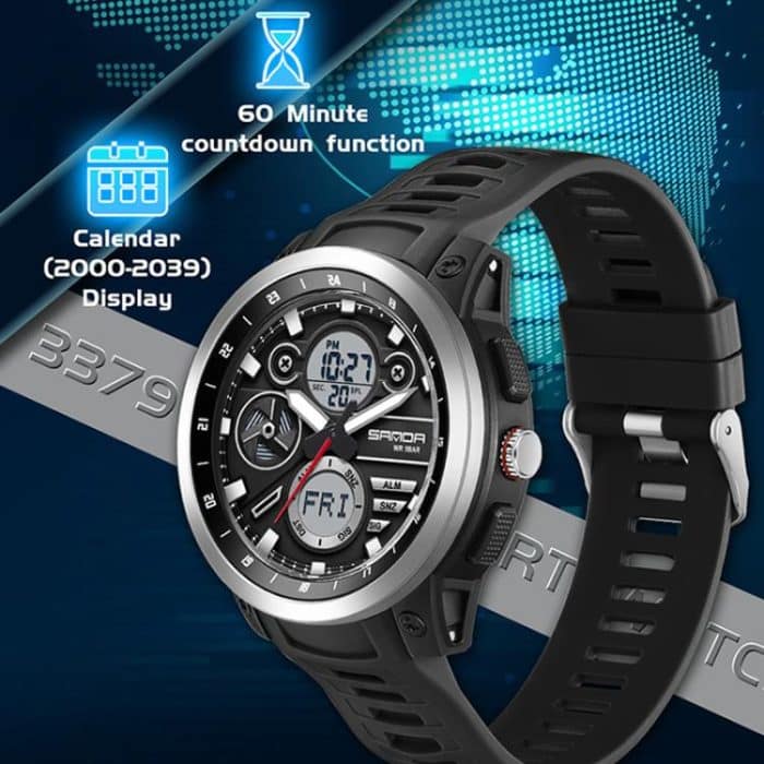SANDA 3379 Sport Waterproof Alarm Clock Reminder Electronic Watch – Bild 4