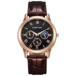 OURSTART Men 3-Eye Decorative Quartz Leather Strap Watch
