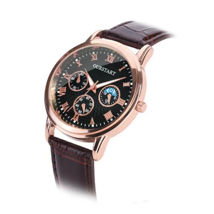 OURSTART Men 3-Eye Decorative Quartz Leather Strap Watch – Bild 3