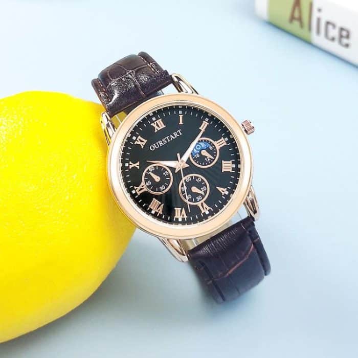 OURSTART Men 3-Eye Decorative Quartz Leather Strap Watch – Bild 4