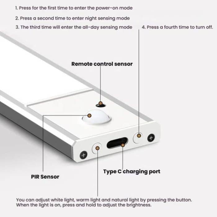 Rechargeable Motion Sensor Light Bar Cabinet Wardrobe Lamp With Remote Control, 20cm Silver, 40cm Silver, 60cm Silver, 80cm Silver, 20cm Black, 40cm Black, 60cm Black, 80cm Black – Bild 5