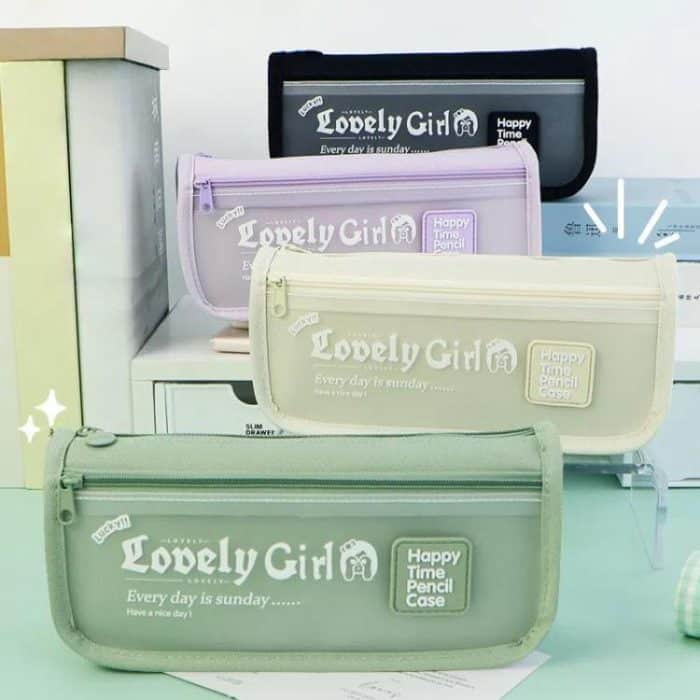 Cute Large Capacity Pencil Case with Transparent Front Pocket School Supplies Organizer – Bild 2