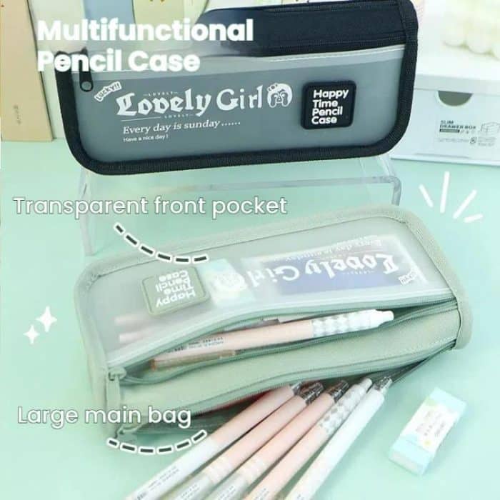 Cute Large Capacity Pencil Case with Transparent Front Pocket School Supplies Organizer – Bild 3