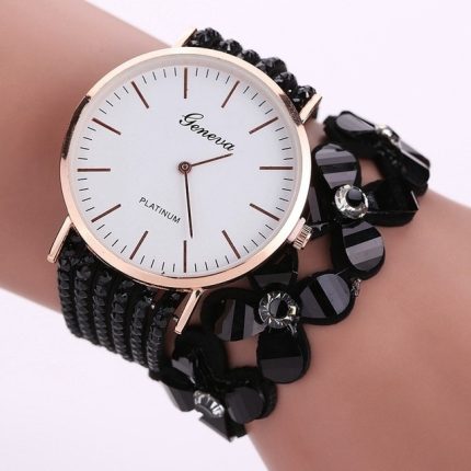 Damen-Armbanduhr mit rundem Zifferblatt, Blumen-Diamant-Nieten