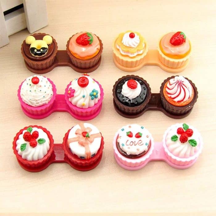 Cartoon süße Creme Kuchen Gläser Doppel Box Kontaktlinsen Paar Box – Bild 2