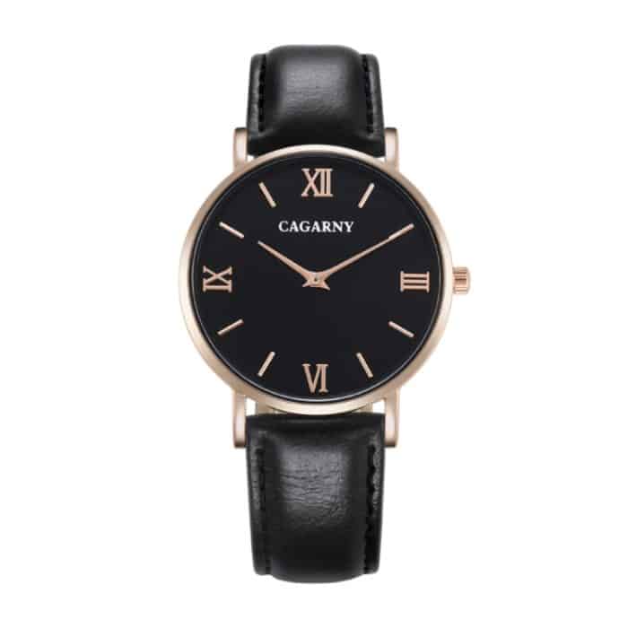 WA0064B.jpg CAGARNY 6812 Rundes Zifferblatt, Legierungsgehäuse, modische Herren-Quarzuhr mit PU-Lederband – Bild 1