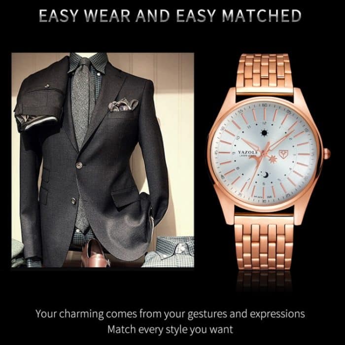 YAZOLE 368 Herren-Armbanduhr, modisch, Business-Stahlarmband, Quarz-Armbanduhr, leuchtende Punkte – Bild 12