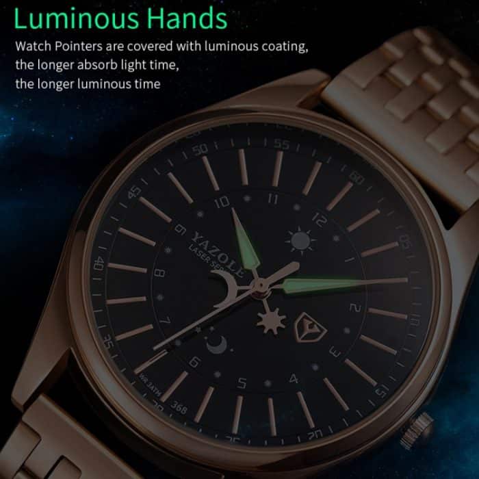 YAZOLE 368 Herren-Armbanduhr, modisch, Business-Stahlarmband, Quarz-Armbanduhr, leuchtende Punkte – Bild 7