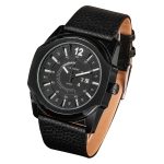 CAGARNY 6838(1) Modische Quarz-Armbanduhr mit Lederband für Herren (schwarzes Fenster, weiße Skala)