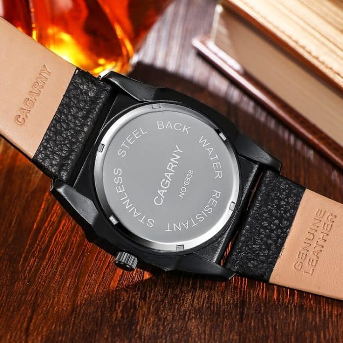 CAGARNY 6838(1) Modische Quarz-Armbanduhr mit Lederband für Herren (schwarzes Fenster, weiße Skala) – Bild 5