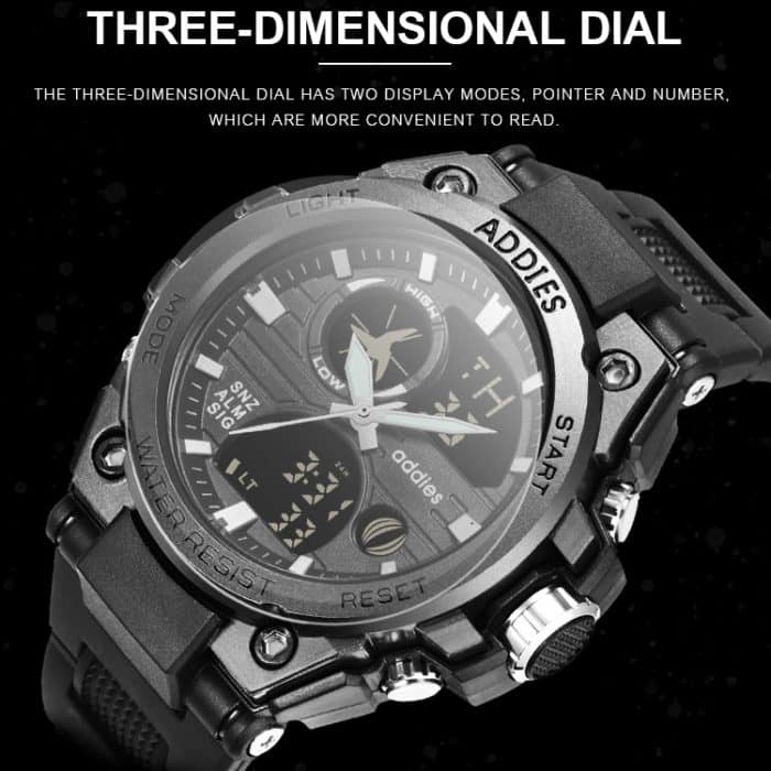 addies MY-1818 Leuchtende LED-Outdoor-Sport-Multifunktions-Elektronikuhr mit drei Fenstern für Herren, unterstützt Kalender/Wecker/Timer – Bild 6