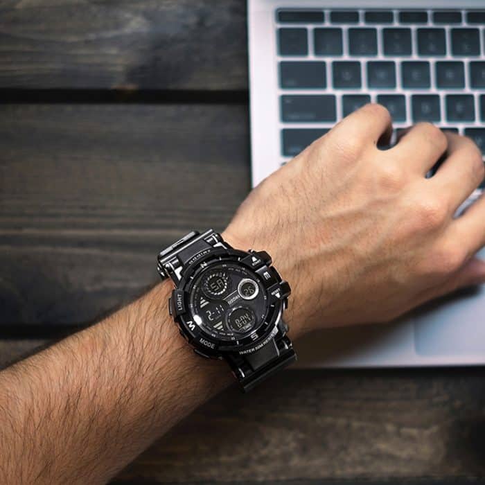 addies MY-1901 Leuchtende LED-Outdoor-Sport-Multifunktions-Elektronikuhr mit drei Fenstern für Herren, unterstützt Kalender/Wecker/Timer/Sprechen – Bild 12