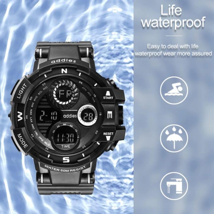 addies MY-1901 Leuchtende LED-Outdoor-Sport-Multifunktions-Elektronikuhr mit drei Fenstern für Herren, unterstützt Kalender/Wecker/Timer/Sprechen – Bild 6