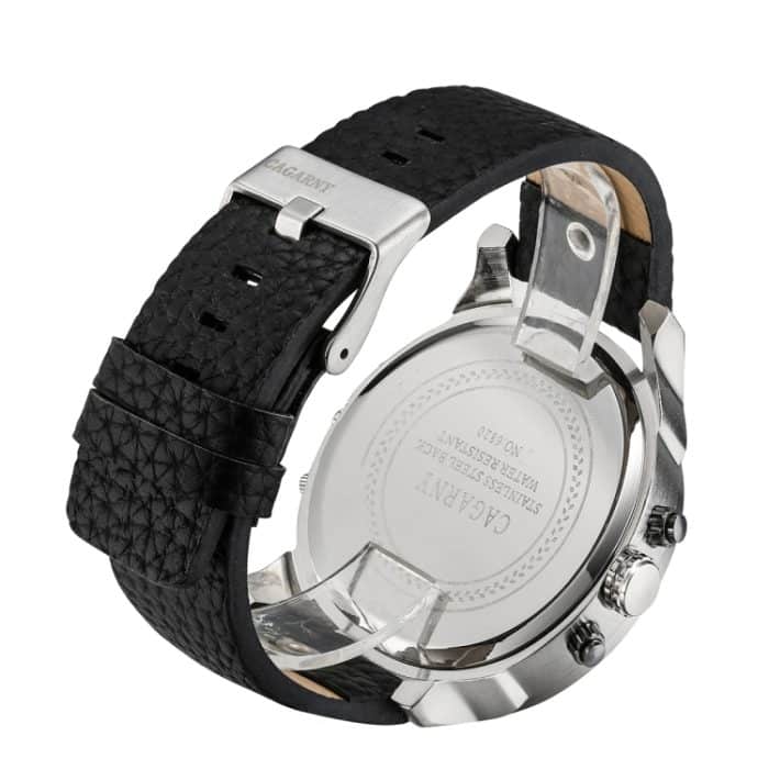 WA1675WZ_2.jpg CAGARNY 6820 Modische, multifunktionale Quarz-Business-Sport-Armbanduhr mit Lederband, GMT-Zeit, Kalender und leuchtendem Display für Herren (braunes Band, weißes Fenster) – Bild 3