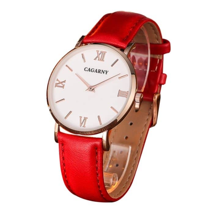 WA6881R.jpg CAGARNY 6812 prägnante, ultradünne Quarz-Armbanduhr mit Lederband für Damen (schwarzes Band) – Bild 1