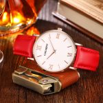 CAGARNY 6812 prägnante, ultradünne Quarz-Armbanduhr mit Lederband für Damen (schwarzes Band) – Bild 3