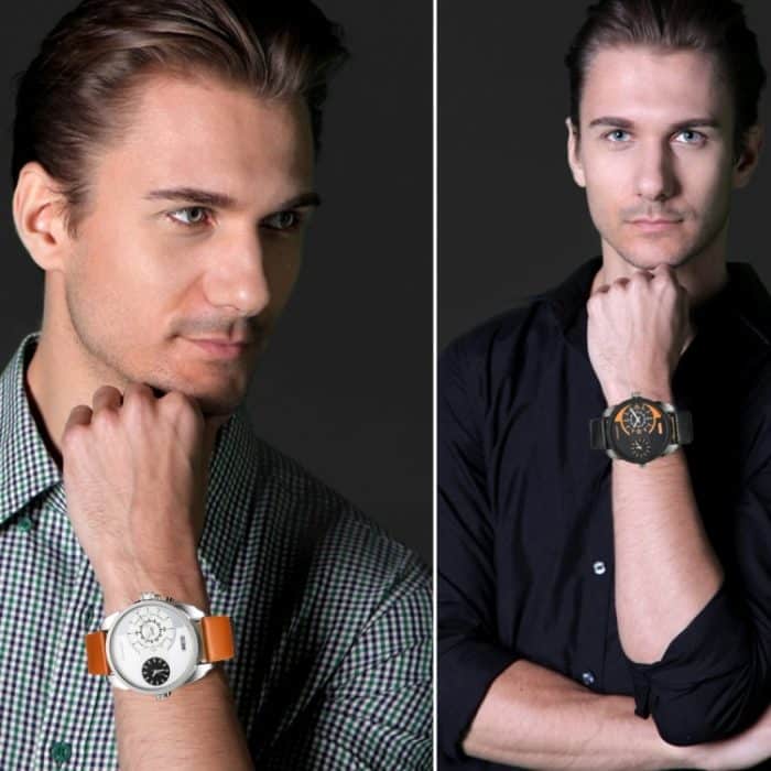 CAGARNY 6813 Modische Dual-Clock-Quarz-Business-Armbanduhr im koreanischen Stil mit Lederband für Herren (weißes Gehäuse, braunes Band) – Bild 6