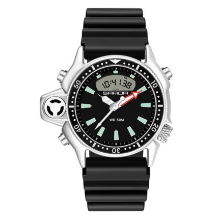 SANDA 3008 Multifunktionale Herren-Outdoor-Sport-Nachtleuchtende 50 m wasserdichte digitale Armbanduhr