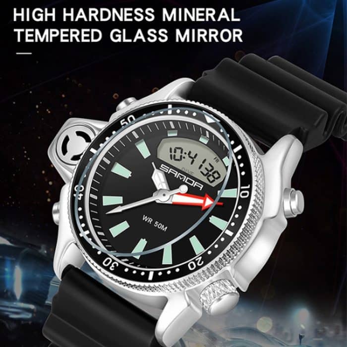 SANDA 3008 Multifunktionale Herren-Outdoor-Sport-Nachtleuchtende 50 m wasserdichte digitale Armbanduhr – Bild 3