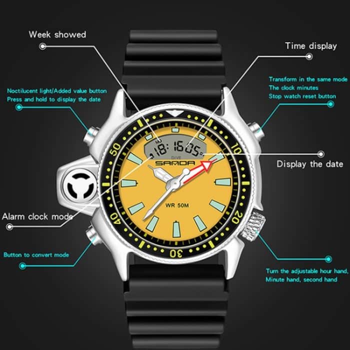 SANDA 3008 Multifunktionale Herren-Outdoor-Sport-Nachtleuchtende 50 m wasserdichte digitale Armbanduhr – Bild 6