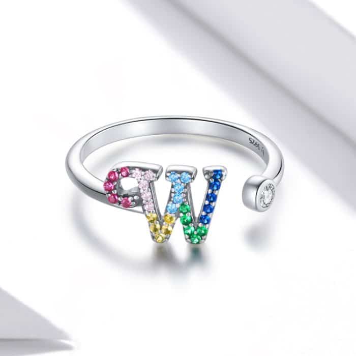 EDA001408923_2-1.jpg Offener Ring aus S925-Sterlingsilber mit 26 englischen Buchstaben und buntem Zirkon für Damen – Bild 3