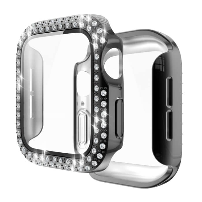 Galvanisierende PC-Doppelreihen-Diamant-Schutzhülle mit gehärtetem Glasfilm für die Apple Watch-Serie – Bild 3
