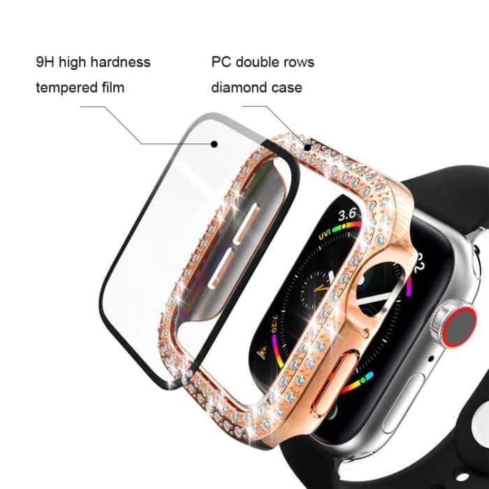 Galvanisierende PC-Doppelreihen-Diamant-Schutzhülle mit gehärtetem Glasfilm für die Apple Watch-Serie – Bild 4