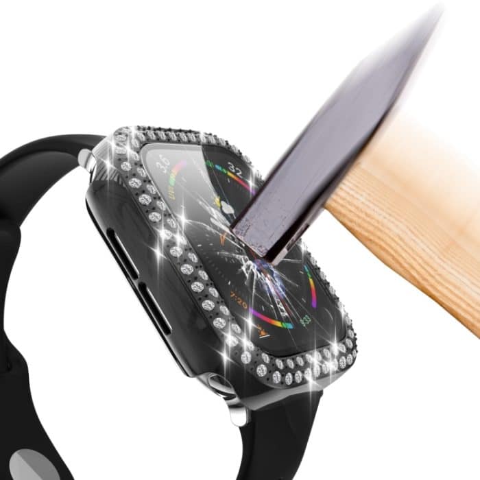 Galvanisierende PC-Doppelreihen-Diamant-Schutzhülle mit gehärtetem Glasfilm für die Apple Watch-Serie – Bild 6