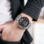 SKMEI 9250 Herren-Mondphasen-Stoppuhr, Datum, sechs Stifte, Edelstahlarmband, Quarzuhr – Bild 4