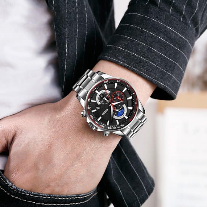 SKMEI 9250 Herren-Mondphasen-Stoppuhr, Datum, sechs Stifte, Edelstahlarmband, Quarzuhr – Bild 4